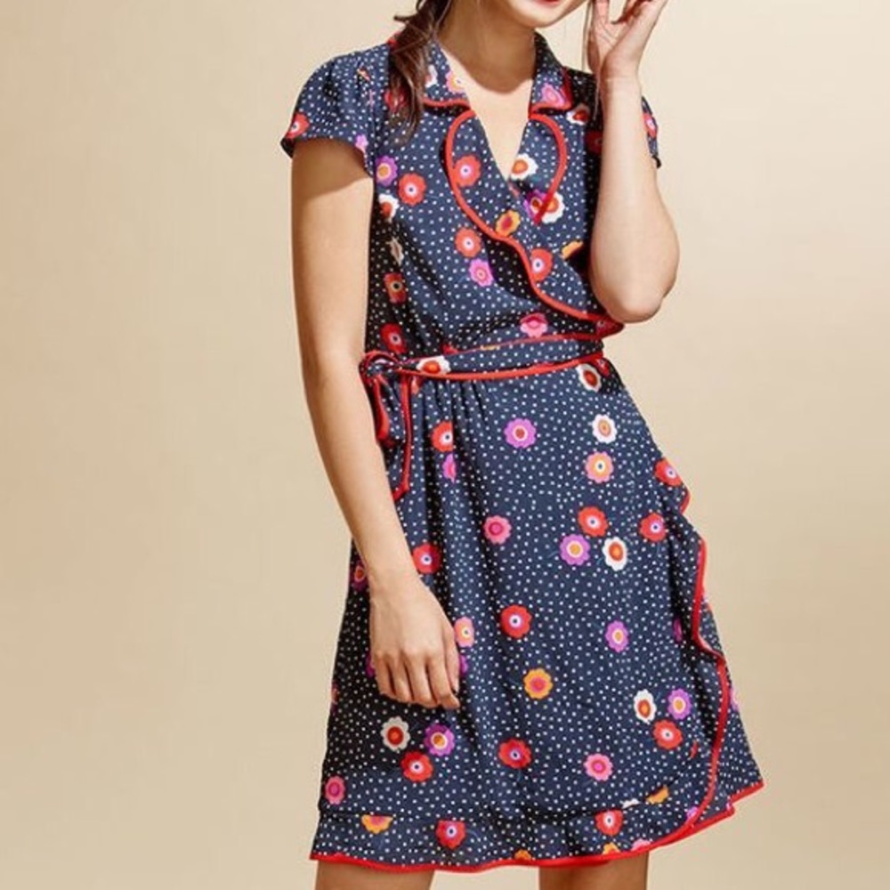 NWOT MODCLOTH Daytime Dapper Wrap Dress in Navy